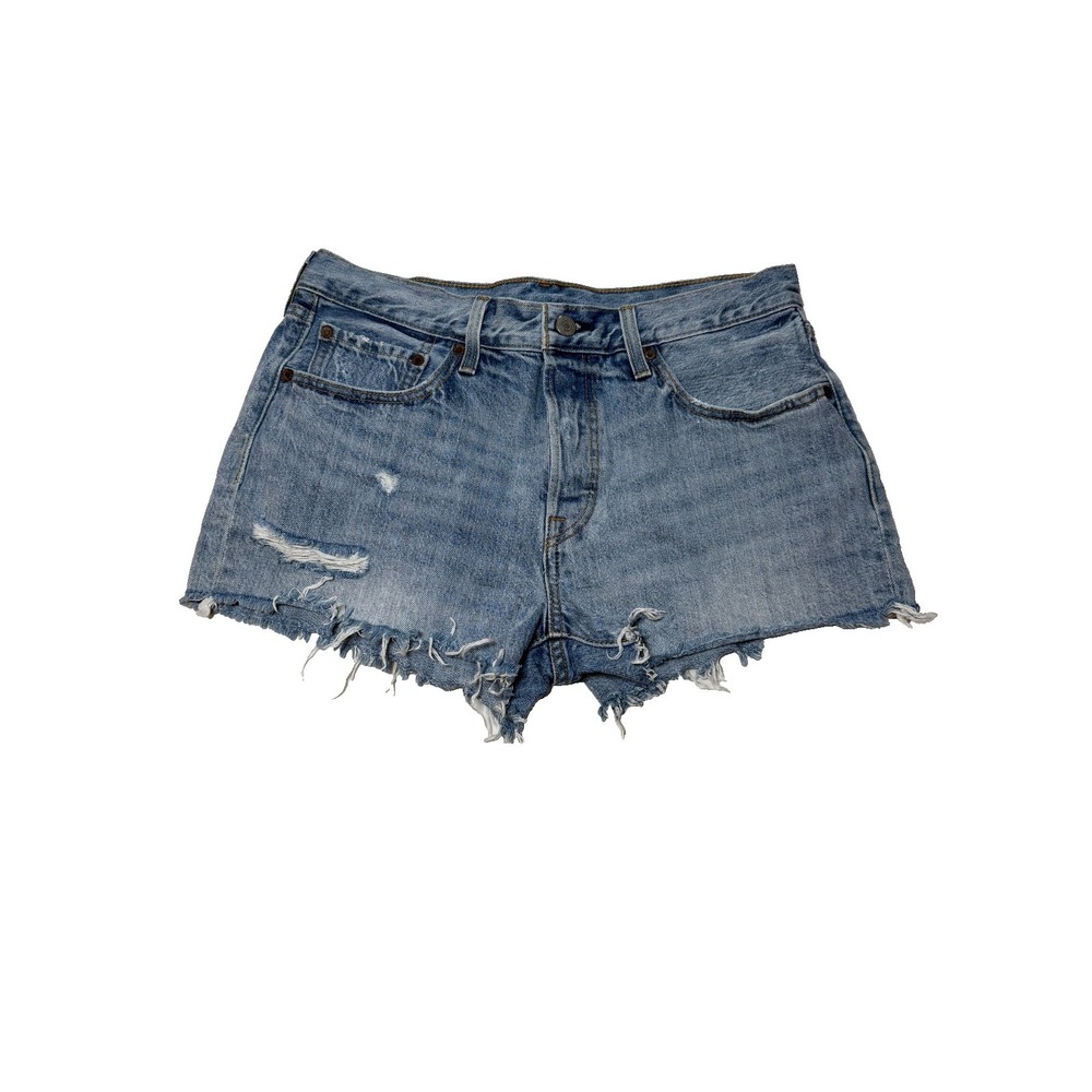 Levi's 501 High Rise Cutoff Shorts Distressed Light Blue Denim Size 30 Festival